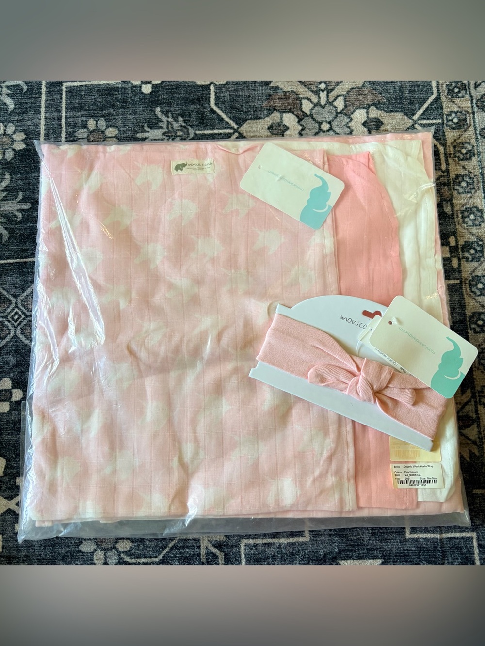 NWT 3-Pack Baby Muslin Swaddle Unicorn Print + Matching headband